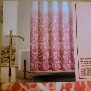 Juicy Couture Logo PINK Shower Curtain hearts NEW with Hooks Fabric